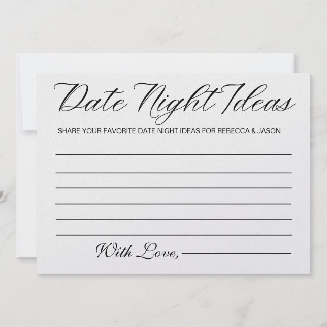 Date Night Ideas Card Brautparty Game Einladung (Vorderseite)