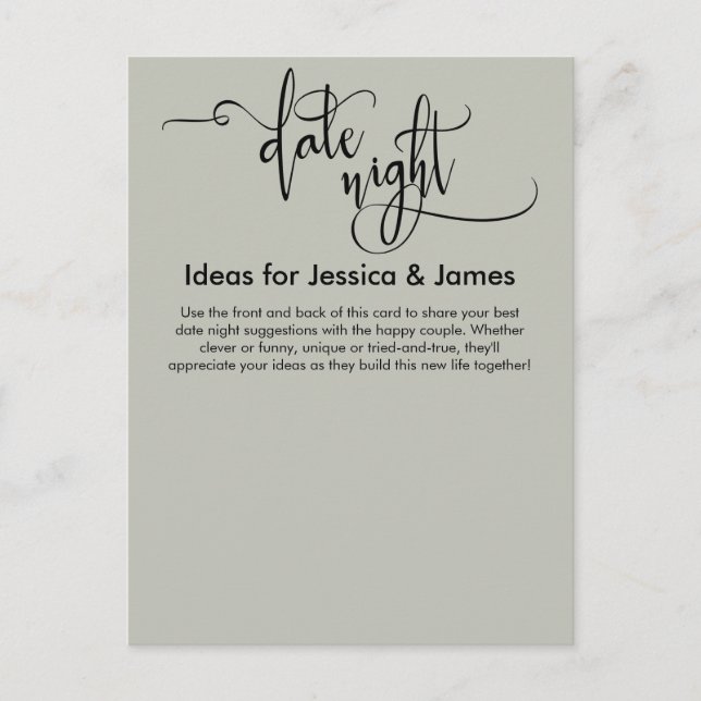 Date Night Ideas Elegante Sage Green Advice Card Postkarte (Vorderseite)
