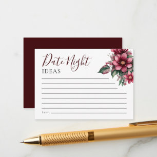 Date Night Ideas Floral Burgundy Brautparty Begleitkarte