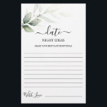 Date Night Ideas Grüne Brautparty Karte<br><div class="desc">Einfache Gründungstermine Brautparty-Spielkarte</div>