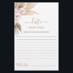 Date Night Ideas Pampas Gras Brautparty Karte<br><div class="desc">Pampas Grass Boho chic Date Night Ideas Brautparty Game Card</div>