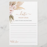 Date Night Ideas Pampas Gras Brautparty Karte<br><div class="desc">Pampas Grass Boho chic Date Night Ideas Brautparty Game Card</div>