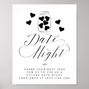 Date Night Mason Jar Hearts Script Wedding Sign Poster