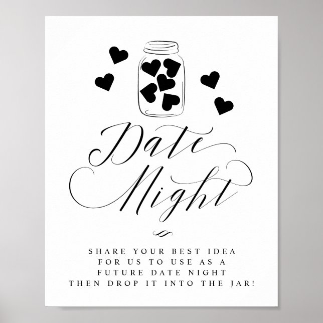 Date Night Mason Jar Hearts Script Wedding Sign Poster (Vorne)