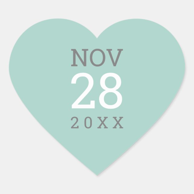 DATE STACK Einfache moderne Pastellgrauminze Herz-Aufkleber (Vorderseite)