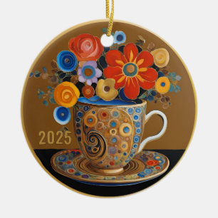 Dated Beautiful Modern Art Coffee Cup Ornament