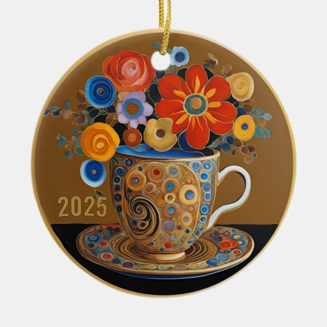Dated Beautiful Modern Art Coffee Cup Ornament (Vorne)