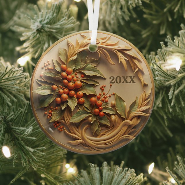 Dated Christmas Holly Berry Ornament Aus Glas (InSitu)