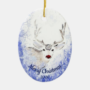 Dated Christmas Rentier Red-Nosed Animal Fun Keramikornament