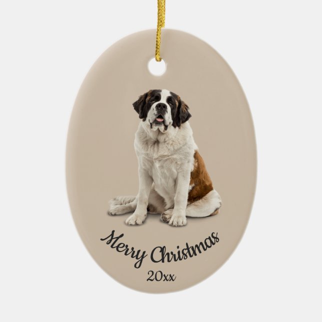 Dated Custom Foto Christmas St. Bernard Dog Hausti Keramik Ornament (Vorne)