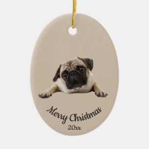 Dated Custom Foto von Christmas Pug Dog Pet Keramik Ornament