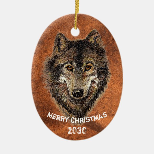 Dated Custom, Wolf, Wölfe Tierart Art Keramik Ornament (Vorne)