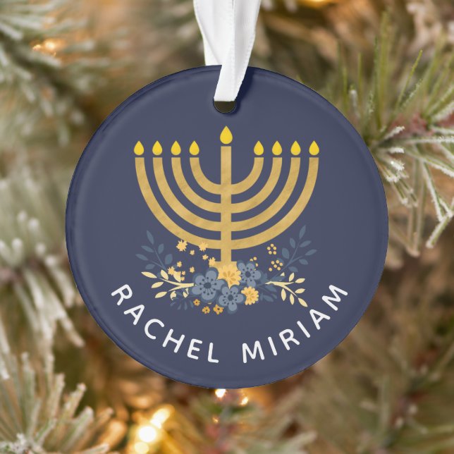 Dated Keepake Baby's First Hanukkah | Blau & Gold Ornament (Baum)