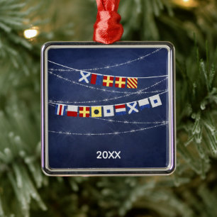 Dated #Nautical Merry #Christmas Signal Flag Ornament Aus Metall
