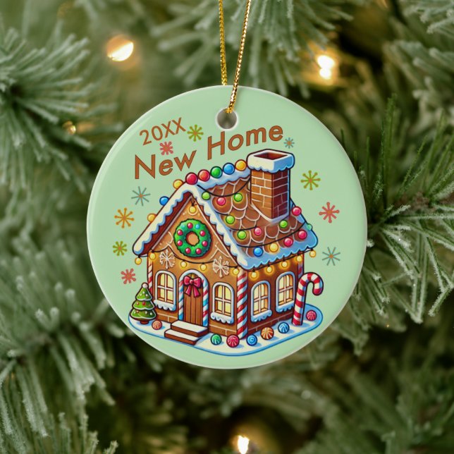 Dated New Zuhause Gingerbread House Keramik Ornament (Baum)
