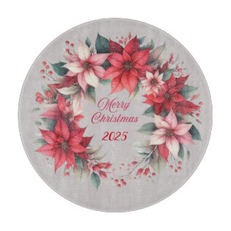 Dated Poinsettia Christmas Cutting Board Schneidebrett