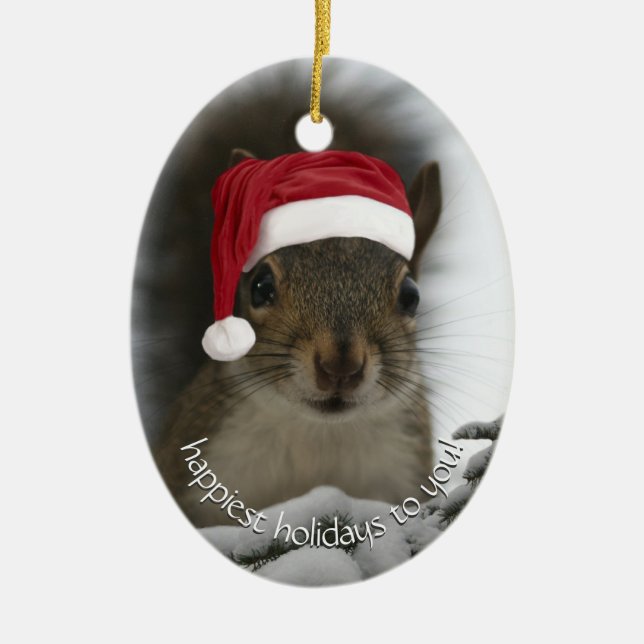 Dated Santa Squirrel™ Frohste Ferien Keramik Ornament (Vorne)