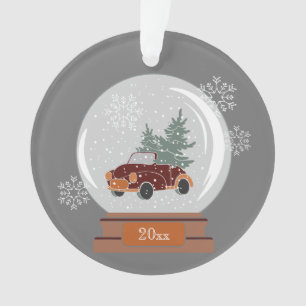Dated Snow Globe with Red Car & Tree, Personalisie Ornament