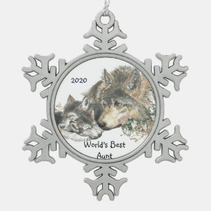 Dated World's Best Aunt Wolf mit Cubs Art Schneeflocken Zinn-Ornament