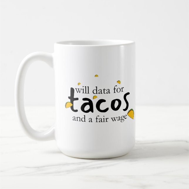 Daten für Tacos und ein Fairer Lohn Kaffeetasse (Links)
