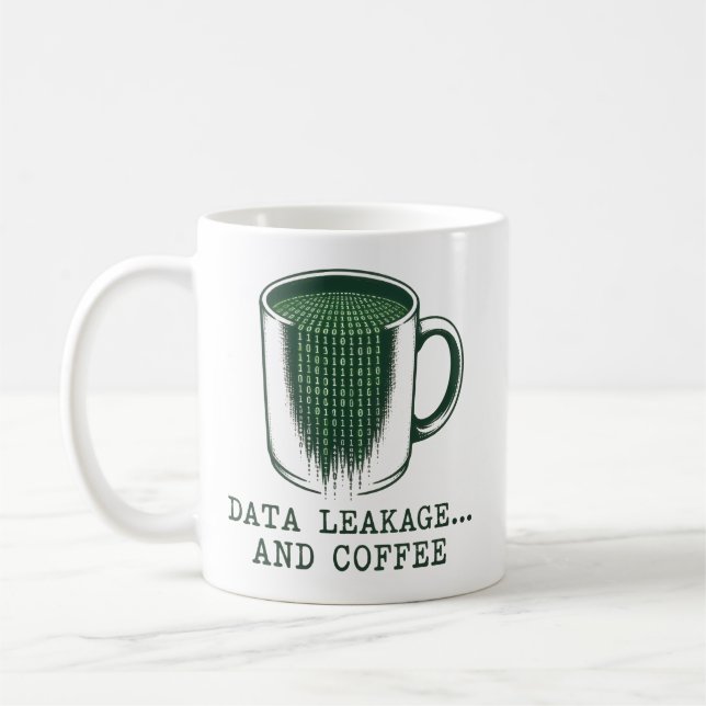 Datenleck und Kaffee Lustiger Cybersicherheits-IT- Kaffeetasse (Links)