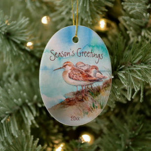 Dates, Watercolor Sandpiper Shore Beach Bird Art Keramik Ornament