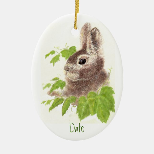 Datiert, Custom Bunny Rabbit Ziertier Keramik Ornament (Vorne)