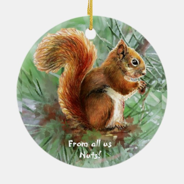 Datiert von allen uns Nuts Weihnachts Eichhörnchen Keramikornament (Hinten)