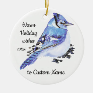 Datiert Weihnachten Custom Watercolor Blue Jay Bir Keramik Ornament