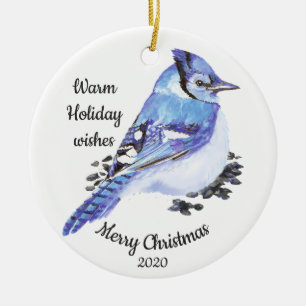 Datiert Weihnachten Custom Watercolor Blue Jay Bir Keramik Ornament