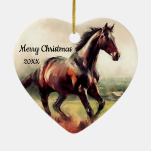 Datierte Weihnachten Running Brown Pferd Keramik Ornament