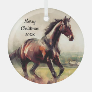 Datierte Weihnachten Running Brown Pferd Ornament Aus Glas