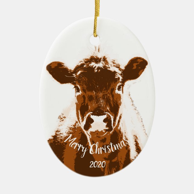 Datierte Weihnachtskuhzucht Keramik Ornament (Vorne)