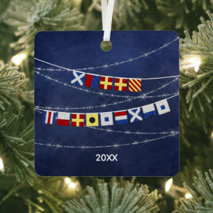 Datiertes nautisches Frohe Weihnachten Signalflagg Ornament Aus Metall