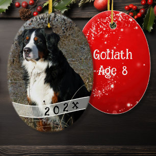 Datiertes ovales Hunde-Foto-Weihnachtsornament Keramik Ornament