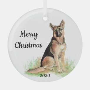 Datiertes Weihnachts-Wasserfarbenbild Deutscher Sc Ornament Aus Glas