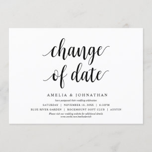 Datum ändern, Hochzeit Ändern Sie die Datumskarte Einladung