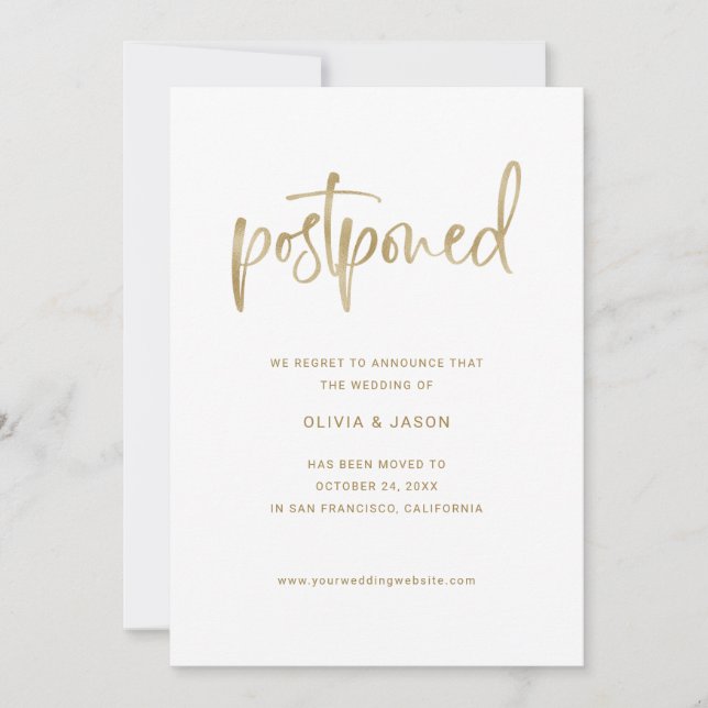 Datum ändern | Imitate Gold Script auf White Save The Date (Vorderseite)