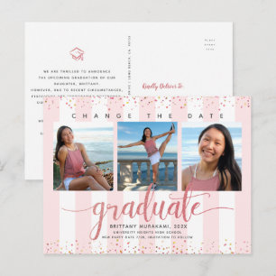 Datum ändern Rose Gold-Script Abschluss Foto chic Einladungspostkarte