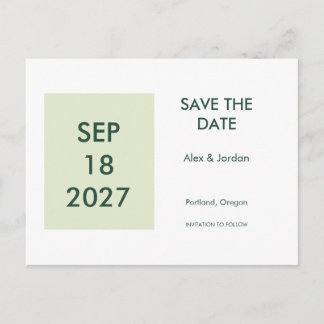 Datum Block Grün Hochzeit Save the Date Postkarte