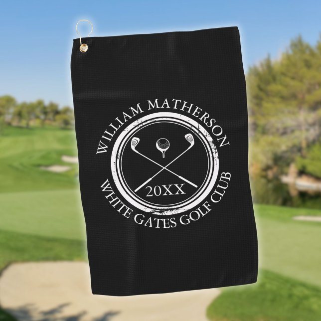 Datum der Bezeichnung "Schwarz-Weiß-Golfer" und "C Golfhandtuch (Black and White Golfer's And Club Name Date Golf Towel)