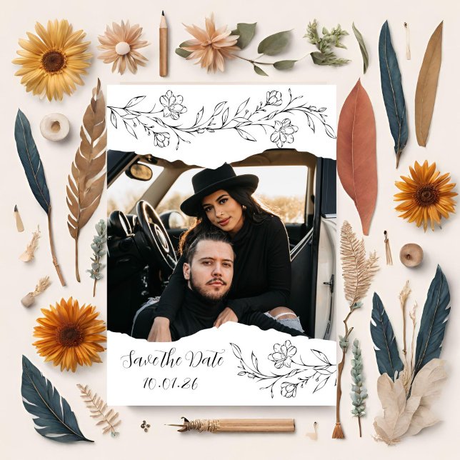 Datum der Blume und des gerissenen Papiers Gerette Einladung (Von Creator hochgeladen)