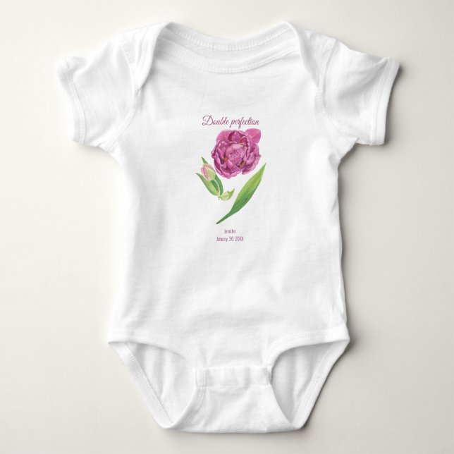 Datum der doppelten Perfektion lilac-magenta tulip Baby Strampler (Vorderseite)