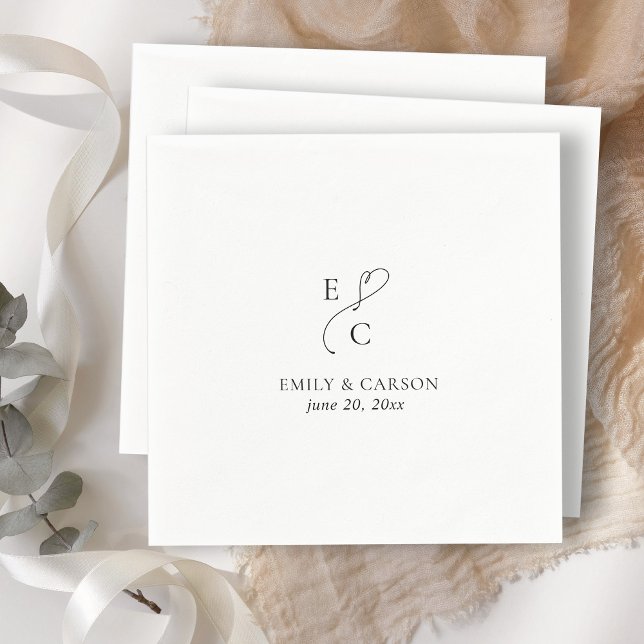 Datum der ersten elf Logoinitialen für Hochzeitsti Serviette (Elegant Wedding Monogram Logo Initials Names Date Napkins)