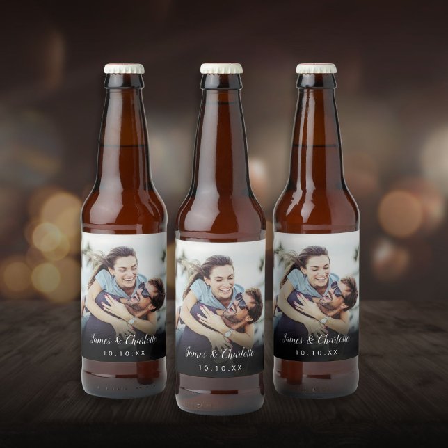 Datum des Minimalistischen Personalisierten Fotos Bierflaschenetikett (Minimalist Personalized Photo Script Name Date Beer Bottle Label)