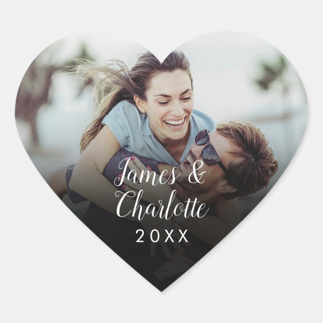 Datum des Minimalistischen Personalisierten Fotos Herz-Aufkleber (Vorderseite)