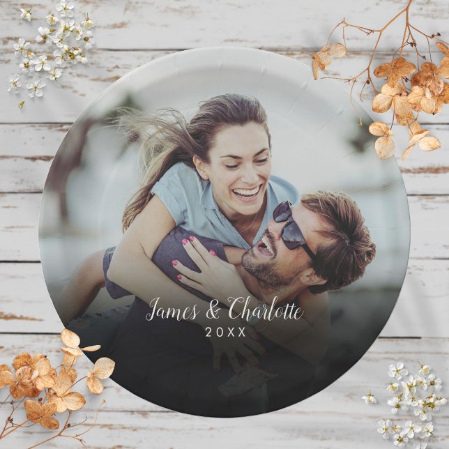 Datum des personalisierten Fotos Pappteller (Personalized Photo Script Name Date Paper Plates)