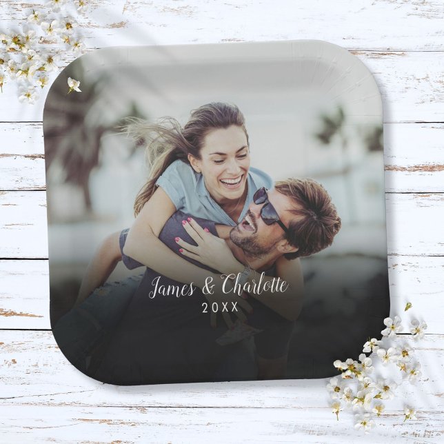 Datum des personalisierten Fotos Pappteller (Personalized Photo Script Name Date Paper Plates)
