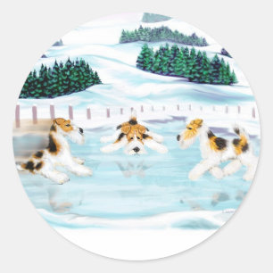 Datum des Wire Fox Terrier Skate Runder Aufkleber