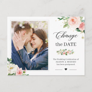 Datum Elegant Rosafarbene Blumen-Foto ändern Postkarte